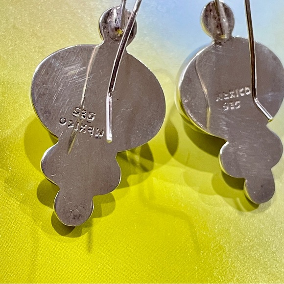 925 STERLING SILVER MEXICO DOME OVAL EARRINGS PUFFY ORB DANGLE DROP BEADED STUD - Picture 3 of 8